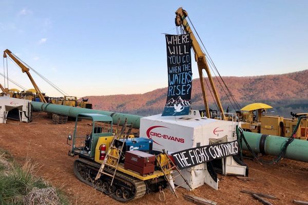 Activist Locks Herself to Crane, Blocking Mountain Valley Pipeline